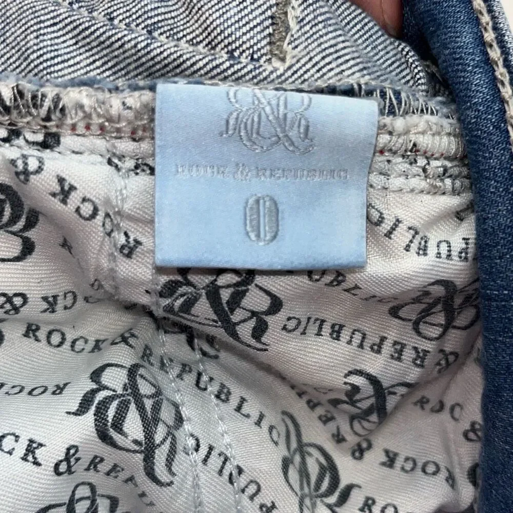 Rock & Republic‎ Women's Blue Roskilde Low Rise Cropped Capri Denim Jeans Size 0
